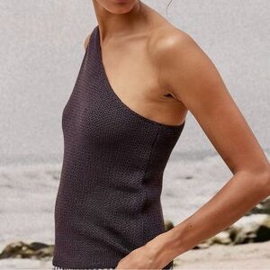 NWOT Free People FP Beach ‘Condado’ One-Shoulder Sweater Top in Charcoal Gray S